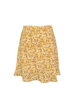Flattering Yellow Floral A-Line Half-Length Skirt - High-Waisted Short Dress for Women, Sweet French Style, Perfect for Spring