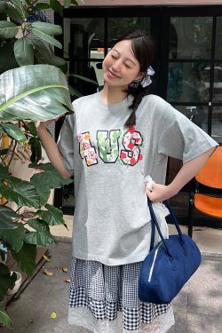 Floral Cactus Morning Glory Embroidered Short Sleeve Loose Unisex T-Shirt - Spring Summer 90s Vintage Style