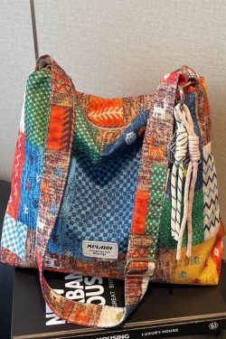 Floral Canvas Crossbody Bag for Women - Large Capacity Ethnic Style Shoulder Tote for Summer 2025, Perfect for Students and Commuting