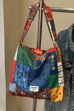 Floral Canvas Crossbody Bag for Women - Large Capacity Ethnic Style Shoulder Tote for Summer 2025, Perfect for Students and Commuting