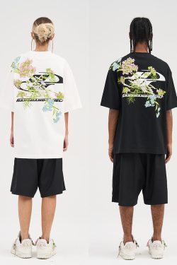 Floral Chinese Embroidery Short Sleeve T-Shirt - Street Style Couple Tee, Y2K National Trend Fashion, Korean Inspired