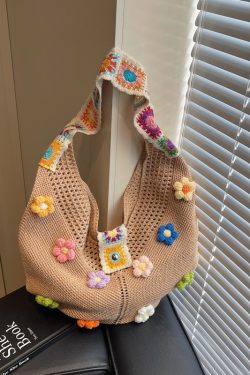 Floral Cotton Woven Tote Bag for Women - Large Capacity Shoulder Bag, Summer 2025 Lazy Style Vacation Accessory