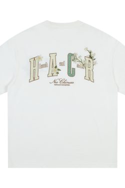 Floral Embroidery Patch Couple Loose Short Sleeve T-Shirt - 2025 Summer Style, Y2K Inspired Fashion for Trendy Looks