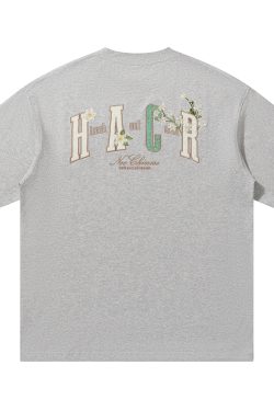 Floral Embroidery Patch Couple Loose Short Sleeve T-Shirt - 2025 Summer Style, Y2K Inspired Fashion for Trendy Looks