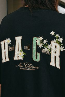 Floral Embroidery Patch Couple Loose Short Sleeve T-Shirt - 2025 Summer Style, Y2K Inspired Fashion for Trendy Looks