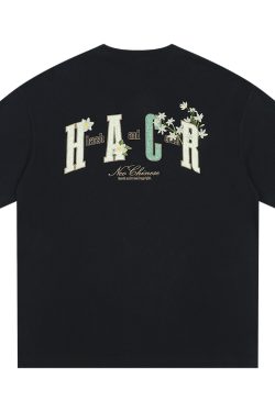 Floral Embroidery Patch Couple Loose Short Sleeve T-Shirt - 2025 Summer Style, Y2K Inspired Fashion for Trendy Looks