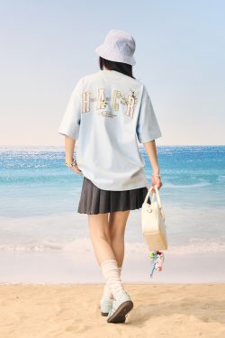 Floral Embroidery Patch Couple Loose Short Sleeve T-Shirt - 2025 Summer Style, Y2K Inspired Fashion for Trendy Looks