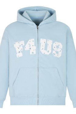 Floral Embroidery Zipper Hoodie Jacket for Couples - Loose Fit Autumn and Winter National Trend Outerwear