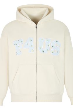 Floral Embroidery Zipper Hoodie Jacket for Couples - Loose Fit Autumn and Winter National Trend Outerwear