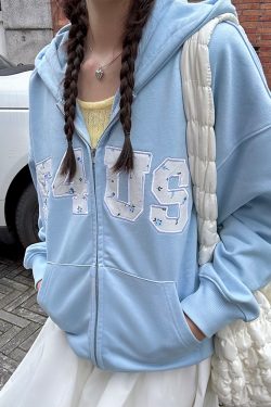 Floral Embroidery Zipper Hoodie Jacket for Couples - Loose Fit Autumn and Winter National Trend Outerwear