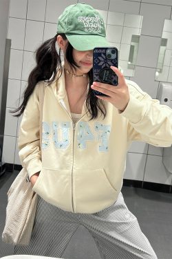 Floral Embroidery Zipper Hoodie Jacket for Couples - Loose Fit Autumn and Winter National Trend Outerwear