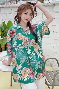 Floral Hawaiian Short Sleeve Shirt for Women - Casual Loose Cotton Silk Blouse, Versatile Beachwear Top, Summer Style