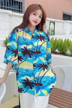 Floral Hawaiian Short Sleeve Shirt for Women - Casual Loose Cotton Silk Blouse, Versatile Beachwear Top, Summer Style