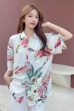 Floral Hawaiian Short Sleeve Shirt for Women - Casual Loose Cotton Silk Blouse, Versatile Beachwear Top, Summer Style