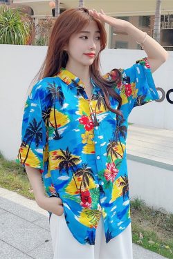 Floral Hawaiian Short Sleeve Shirt for Women - Casual Loose Cotton Silk Blouse, Versatile Beachwear Top, Summer Style