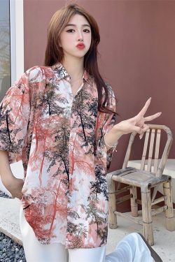 Floral Hawaiian Short Sleeve Shirt for Women - Casual Loose Cotton Silk Blouse, Versatile Beachwear Top, Summer Style