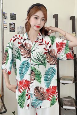 Floral Hawaiian Short Sleeve Shirt for Women - Casual Loose Cotton Silk Blouse, Versatile Beachwear Top, Summer Style