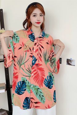 Floral Hawaiian Short Sleeve Shirt for Women - Casual Loose Cotton Silk Blouse, Versatile Beachwear Top, Summer Style