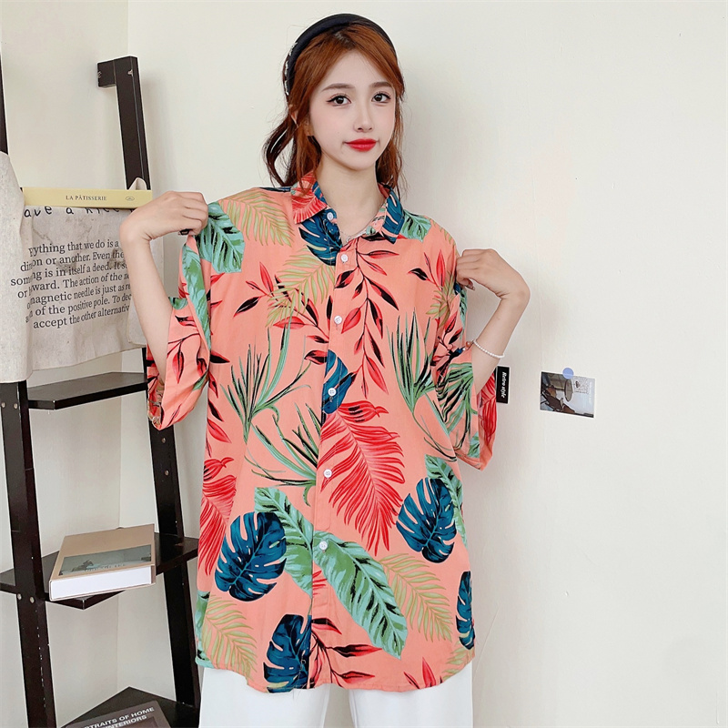 Floral Hawaiian Short Sleeve Shirt for Women - Casual Loose Cotton Silk Blouse, Versatile Beachwear Top, Summer Style Floral Hawaiian Short Sleeve Shirt for Women - Casual Loose Cotton Silk Blouse, Versatile Beachwear Top, Summer Style