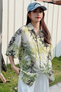 Floral Hawaiian Short Sleeve Shirt for Women - Casual Loose Cotton Silk Blouse, Versatile Beachwear Top, Summer Style