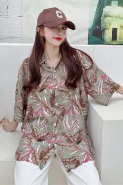 Floral Hawaiian Short Sleeve Shirt for Women - Casual Loose Cotton Silk Blouse, Versatile Beachwear Top, Summer Style