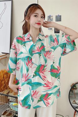Floral Hawaiian Short Sleeve Shirt for Women - Casual Loose Cotton Silk Blouse, Versatile Beachwear Top, Summer Style