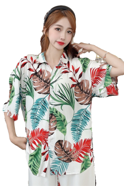Floral Hawaiian Short Sleeve Shirt for Women - Casual Loose Cotton Silk Blouse, Versatile Beachwear Top, Summer Style