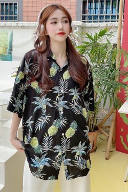 Floral Hawaiian Short Sleeve Shirt for Women - Casual Loose Cotton Silk Blouse, Versatile Beachwear Top, Summer Style