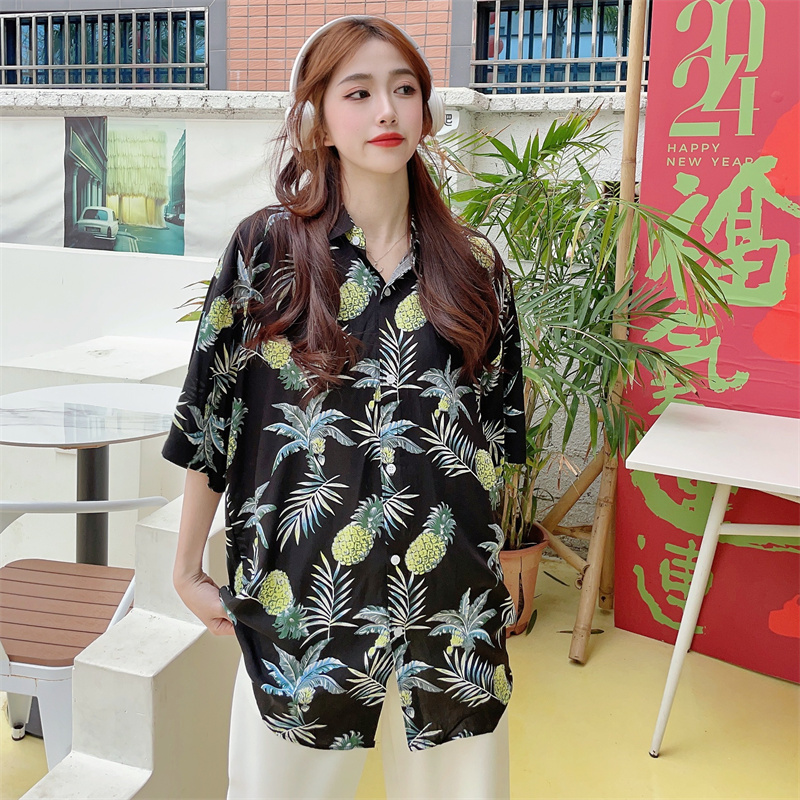 Floral Hawaiian Short Sleeve Shirt for Women - Casual Loose Cotton Silk Blouse, Versatile Beachwear Top, Summer Style Floral Hawaiian Short Sleeve Shirt for Women - Casual Loose Cotton Silk Blouse, Versatile Beachwear Top, Summer Style