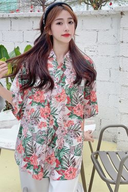 Floral Hawaiian Short Sleeve Shirt for Women - Casual Loose Cotton Silk Blouse, Versatile Beachwear Top, Summer Style