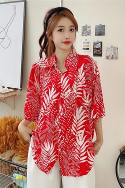 Floral Hawaiian Short Sleeve Shirt for Women - Casual Loose Cotton Silk Blouse, Versatile Beachwear Top, Summer Style