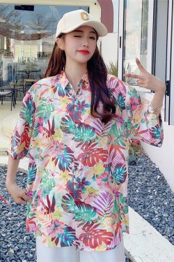 Floral Hawaiian Short Sleeve Shirt for Women - Casual Loose Cotton Silk Blouse, Versatile Beachwear Top, Summer Style