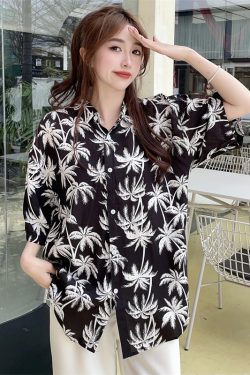 Floral Hawaiian Short Sleeve Shirt for Women - Casual Loose Cotton Silk Blouse, Versatile Beachwear Top, Summer Style