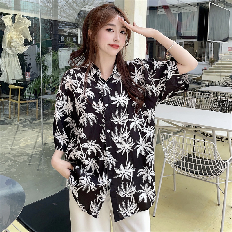Floral Hawaiian Short Sleeve Shirt for Women - Casual Loose Cotton Silk Blouse, Versatile Beachwear Top, Summer Style Floral Hawaiian Short Sleeve Shirt for Women - Casual Loose Cotton Silk Blouse, Versatile Beachwear Top, Summer Style