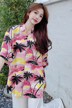 Floral Hawaiian Short Sleeve Shirt for Women - Casual Loose Cotton Silk Blouse, Versatile Beachwear Top, Summer Style
