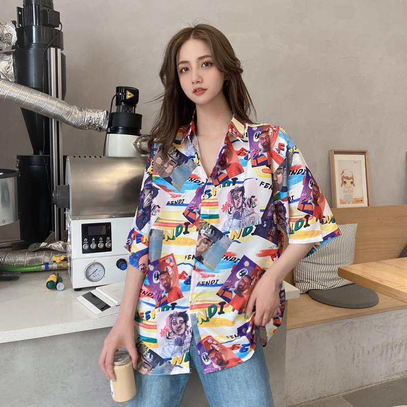 Floral Hawaiian Short Sleeve Shirt for Women, Loose Hong Kong Style Top, Unique Beachwear, Trendy Summer Fashion Floral Hawaiian Short Sleeve Shirt for Women, Loose Hong Kong Style Top, Unique Beachwear, Trendy Summer Fashion