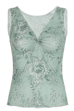Floral Knotted Vest for Women - Slim Fit Wide Strap Mesh Camisole - Summer Forest Style Top