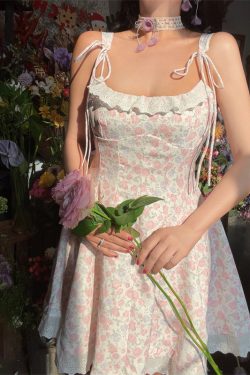 Floral Lace Trim Tie Strap Camisole Dress – Handmade Spring Summer Fairy Style Vacation Dress with Australian Niche Design