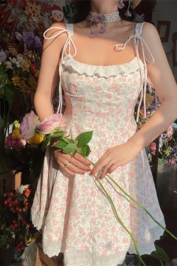 Floral Lace Trim Tie Strap Camisole Dress – Handmade Spring Summer Fairy Style Vacation Dress with Australian Niche Design