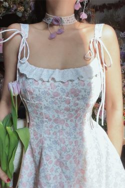 Floral Lace Trim Tie Strap Camisole Dress – Handmade Spring Summer Fairy Style Vacation Dress with Australian Niche Design
