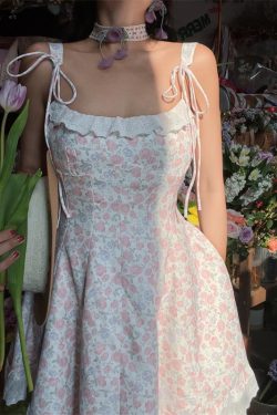 Floral Lace Trim Tie Strap Camisole Dress – Handmade Spring Summer Fairy Style Vacation Dress with Australian Niche Design
