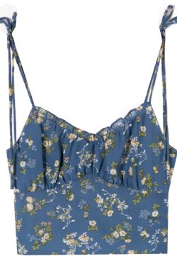 Floral Lace-Up Camisole for Women, Fresh Girl Style, Slim Fit, Elastic Pleats, Flattering Design, Y2K Fashion