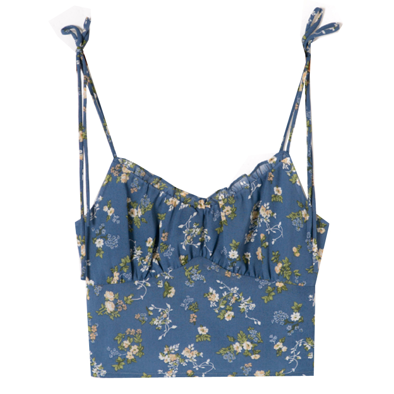 Floral Lace-Up Camisole for Women, Fresh Girl Style, Slim Fit, Elastic Pleats, Flattering Design, Y2K Fashion Floral Lace-Up Camisole for Women, Fresh Girl Style, Slim Fit, Elastic Pleats, Flattering Design, Y2K Fashion