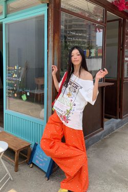 Floral Letter Print Off-Shoulder Short Sleeve T-Shirt for Women, Slim Fit Summer Top, American Style, Y2K Fashion