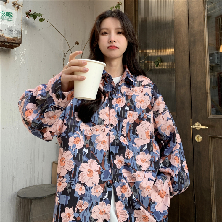 Floral Long Sleeve Beach Shirt for Women - Vintage Hawaiian Style Loose Top for Spring 2025 - Trendy Casual Wear Floral Long Sleeve Beach Shirt for Women - Vintage Hawaiian Style Loose Top for Spring 2025 - Trendy Casual Wear