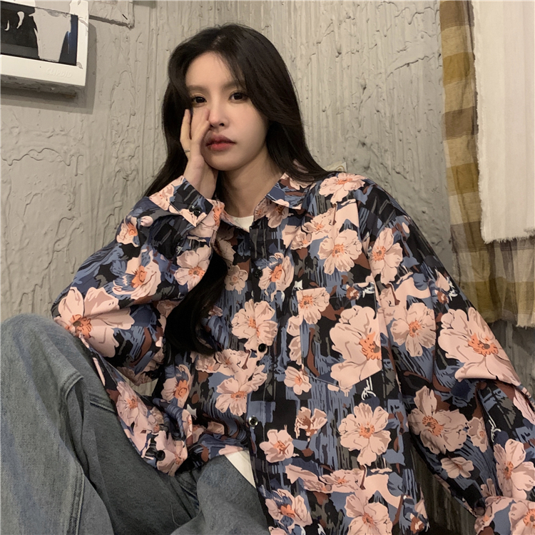 Floral Long Sleeve Beach Shirt for Women - Vintage Hawaiian Style Loose Top for Spring 2025 - Trendy Casual Wear Floral Long Sleeve Beach Shirt for Women - Vintage Hawaiian Style Loose Top for Spring 2025 - Trendy Casual Wear