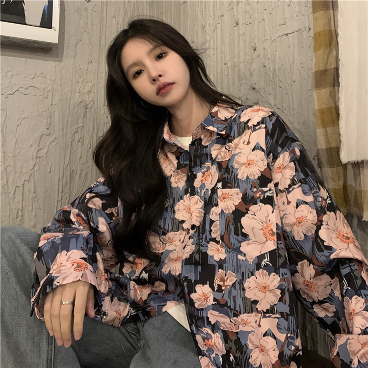 Floral Long Sleeve Beach Shirt for Women - Vintage Hawaiian Style Loose Top for Spring 2025 - Trendy Casual Wear Floral Long Sleeve Beach Shirt for Women - Vintage Hawaiian Style Loose Top for Spring 2025 - Trendy Casual Wear