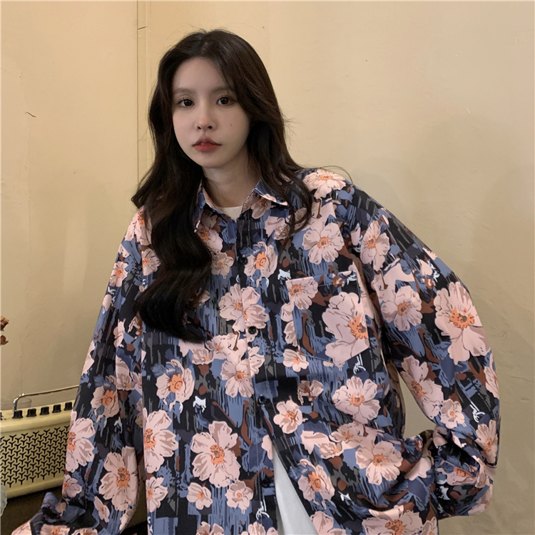 Floral Long Sleeve Beach Shirt for Women - Vintage Hawaiian Style Loose Top for Spring 2025 - Trendy Casual Wear Floral Long Sleeve Beach Shirt for Women - Vintage Hawaiian Style Loose Top for Spring 2025 - Trendy Casual Wear