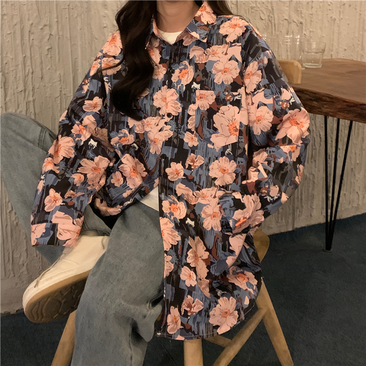 Floral Long Sleeve Beach Shirt for Women - Vintage Hawaiian Style Loose Top for Spring 2025 - Trendy Casual Wear Floral Long Sleeve Beach Shirt for Women - Vintage Hawaiian Style Loose Top for Spring 2025 - Trendy Casual Wear