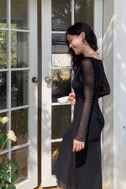 Floral Mesh Two-Piece Long Sleeve Bodycon Dress - Sexy Slim Fit with Long Skirt - Y2K Inspired Fashion